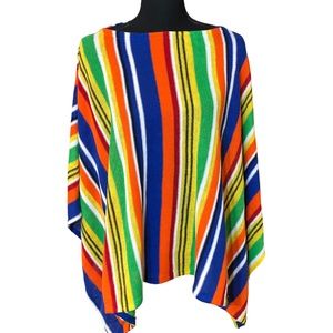 Lauren Ralph Lauren Linen blend knit rainbow striped Poncho Shawl/wrap SM